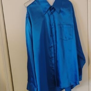 Vibrant Blue Satin Shirt Men Shirt